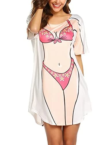 Ekouaer Women Hot Pink Bikini Cover up T-Shirt Above Knee | Soft Breathable Summer Style thumbnail 2