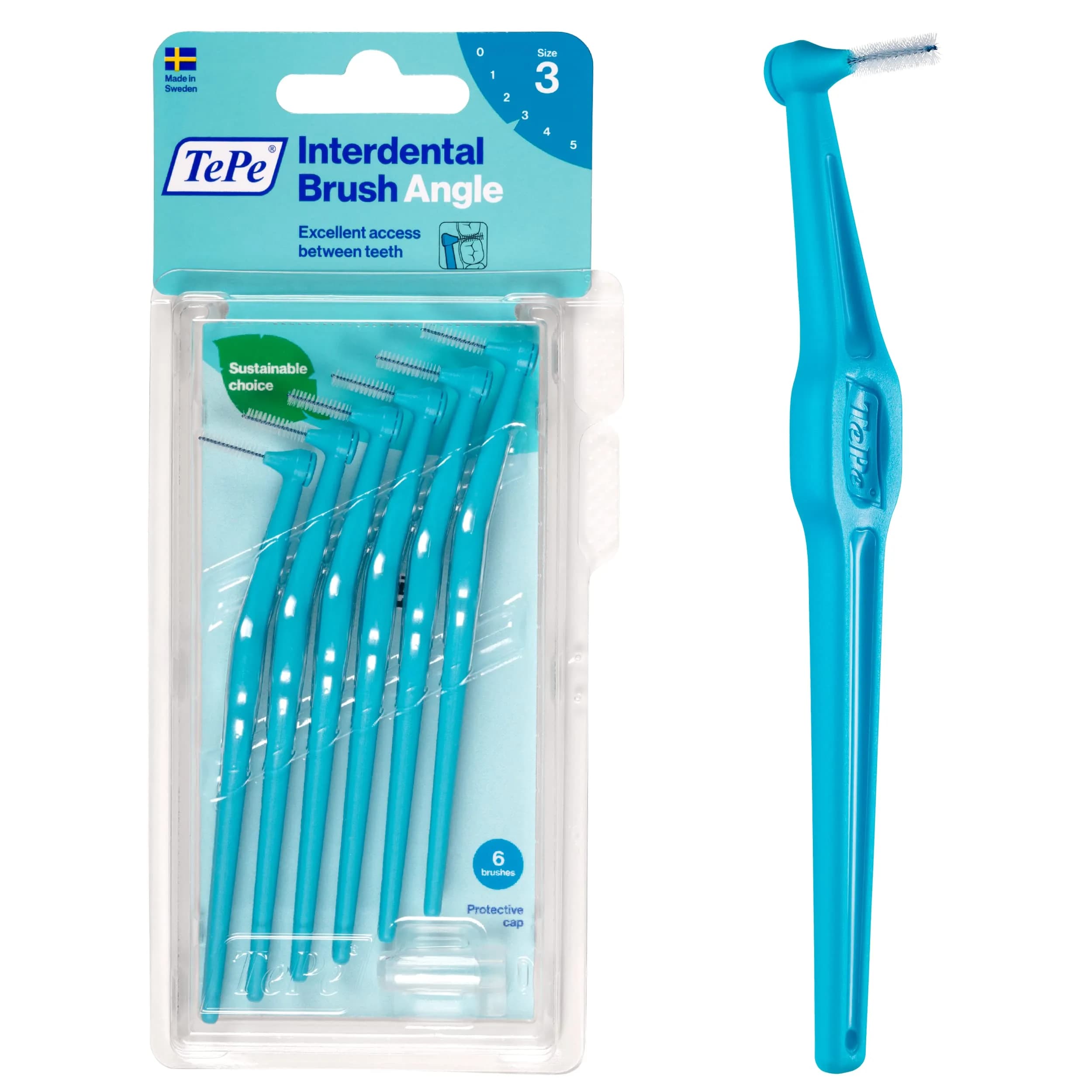 TePe Interdental Brush Angle Red 0.5 mm (6-Pack) | Angled Dental Brush for Extra-Small Gaps — Blue / 0.6 mm