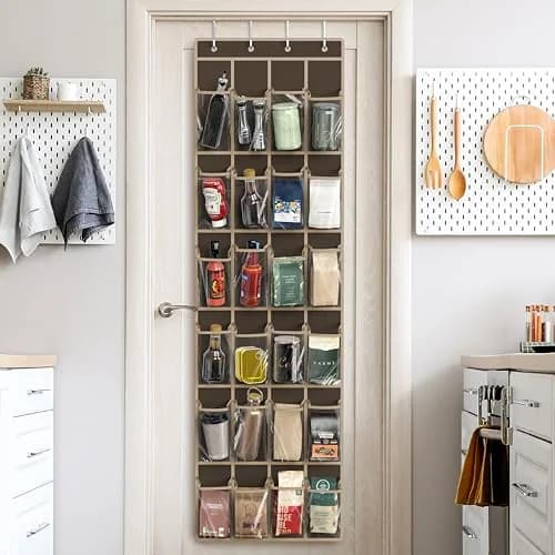 Simple Houseware 24 Pockets Clear Over the Door Shoe Organizer, Brown | 24 Large Clear Pockets for Shoes & Storage thumbnail 7