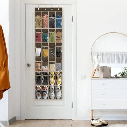 Simple Houseware 24 Pockets Clear Over the Door Shoe Organizer, Brown | 24 Large Clear Pockets for Shoes & Storage thumbnail 8