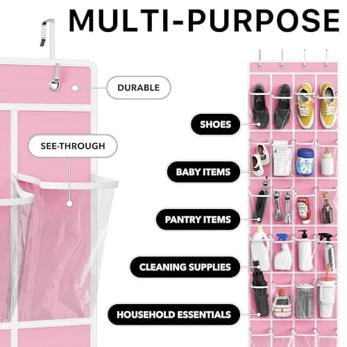 Simple Houseware 24 Pockets Clear Over the Door Shoe Organizer, Pink | Large Capacity, Versatile Storage thumbnail 5