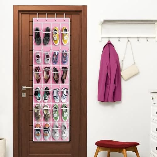 Simple Houseware 24 Pockets Clear Over the Door Shoe Organizer, Pink | Large Capacity, Versatile Storage thumbnail 6