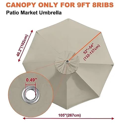 EliteShade 9ft Patio Umbrella Replacement Canopy Cover Beige | 2.74m (9ft) UV Protective Polyester for 8 Rib Frames thumbnail 3