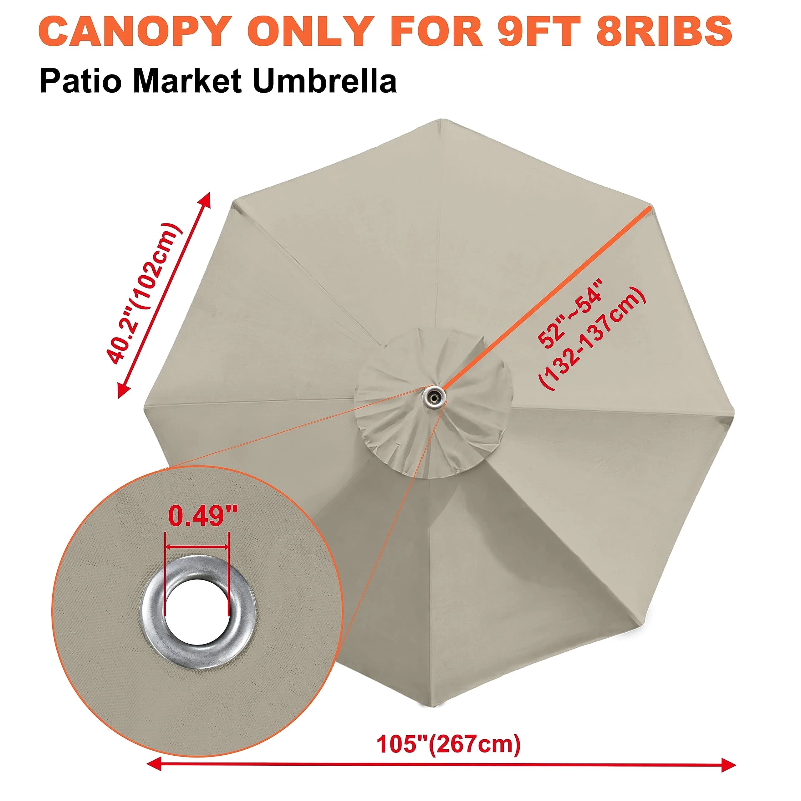 EliteShade 9ft Patio Umbrella Replacement Canopy Cover Beige | 2.74m (9ft) UV Protective Polyester for 8 Rib Frames - view 3