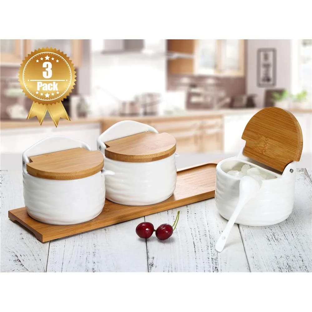 Lucky Goddness Sugar and Cream Set, Ceramic Sugar Containers with Lid & Spoon, 8.8 fl oz (260ML) | Elegant Kitchen Decor