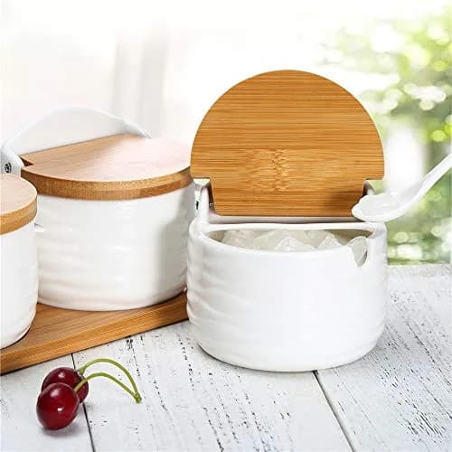 Lucky Goddness Sugar and Cream Set, Ceramic Sugar Containers with Lid & Spoon, 8.8 fl oz (260ML) | Elegant Kitchen Decor thumbnail 6