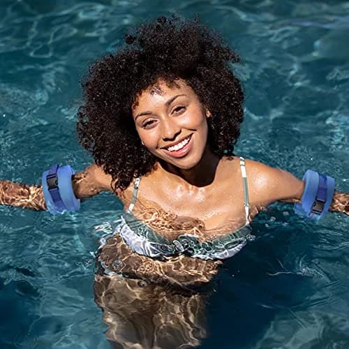 Asdomo Foam Swim Aquatic Cuffs, Water Aerobics Float Ring Fitness Exercise Set, Ankles Arms Belts with Quick Release Buckle (Set of 2, Blue) thumbnail 5