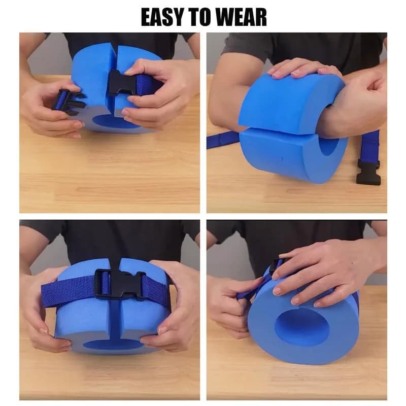 Asdomo Foam Swim Aquatic Cuffs, Water Aerobics Float Ring Fitness Exercise Set, Ankles Arms Belts with Quick Release Buckle (Set of 2, Blue) - view 6