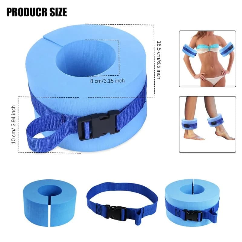 Asdomo Foam Swim Aquatic Cuffs, Water Aerobics Float Ring Fitness Exercise Set, Ankles Arms Belts with Quick Release Buckle (Set of 2, Blue) - view 2
