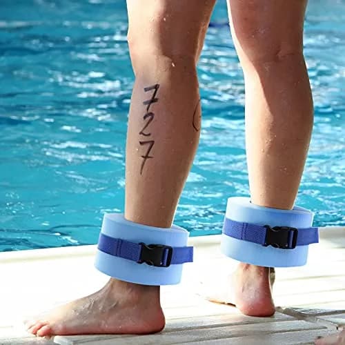 Asdomo Foam Swim Aquatic Cuffs, Water Aerobics Float Ring Fitness Exercise Set, Ankles Arms Belts with Quick Release Buckle (Set of 2, Blue) thumbnail 3