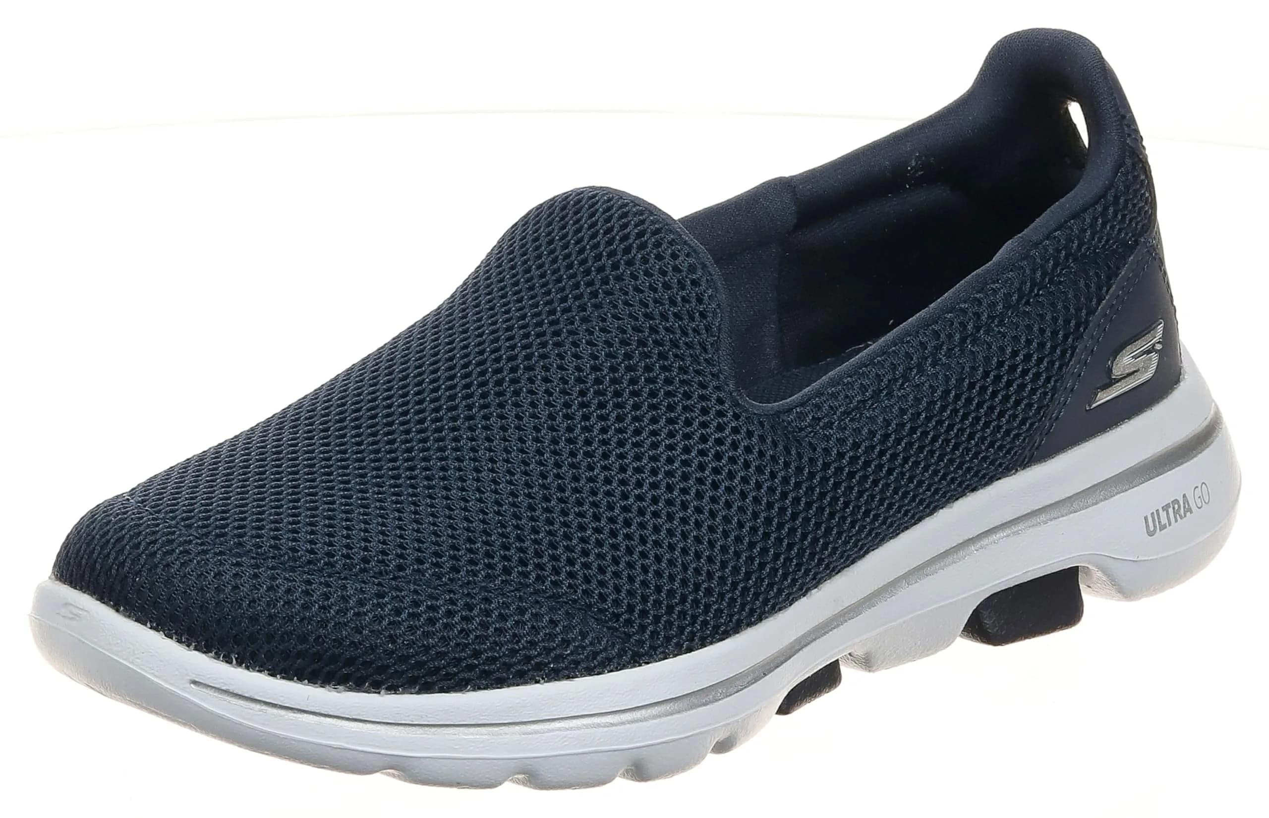 Skechers Women's Go Walk 5 Sneaker, Navy/White, 10 | Breathable Mesh & Ultra GO Cushioning — Navy/White