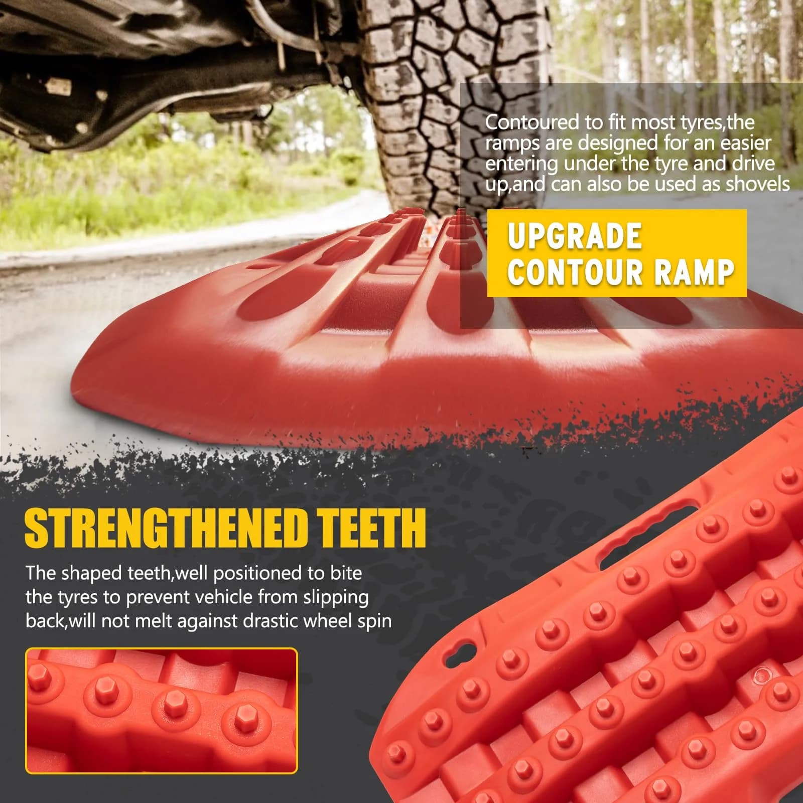 BUNKER INDUST Red 2 Pcs Off Road Recovery Traction Boards 69.6 cm (27.4 in) | Essential for Mud, Sand, Snow Recovery - view 3