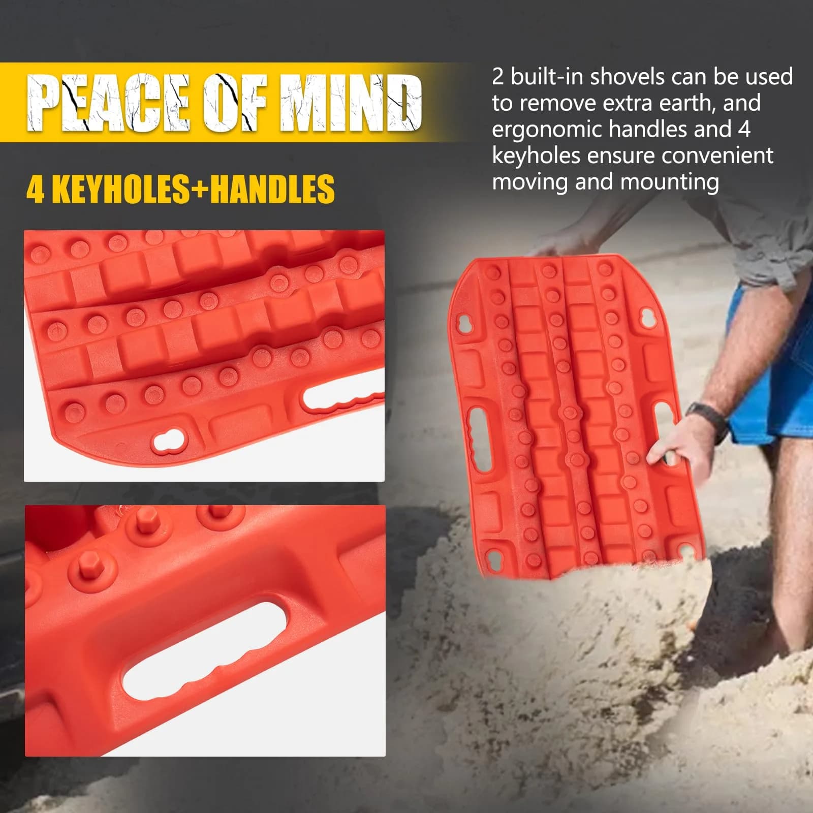 BUNKER INDUST Red 2 Pcs Off Road Recovery Traction Boards 69.6 cm (27.4 in) | Essential for Mud, Sand, Snow Recovery - view 4