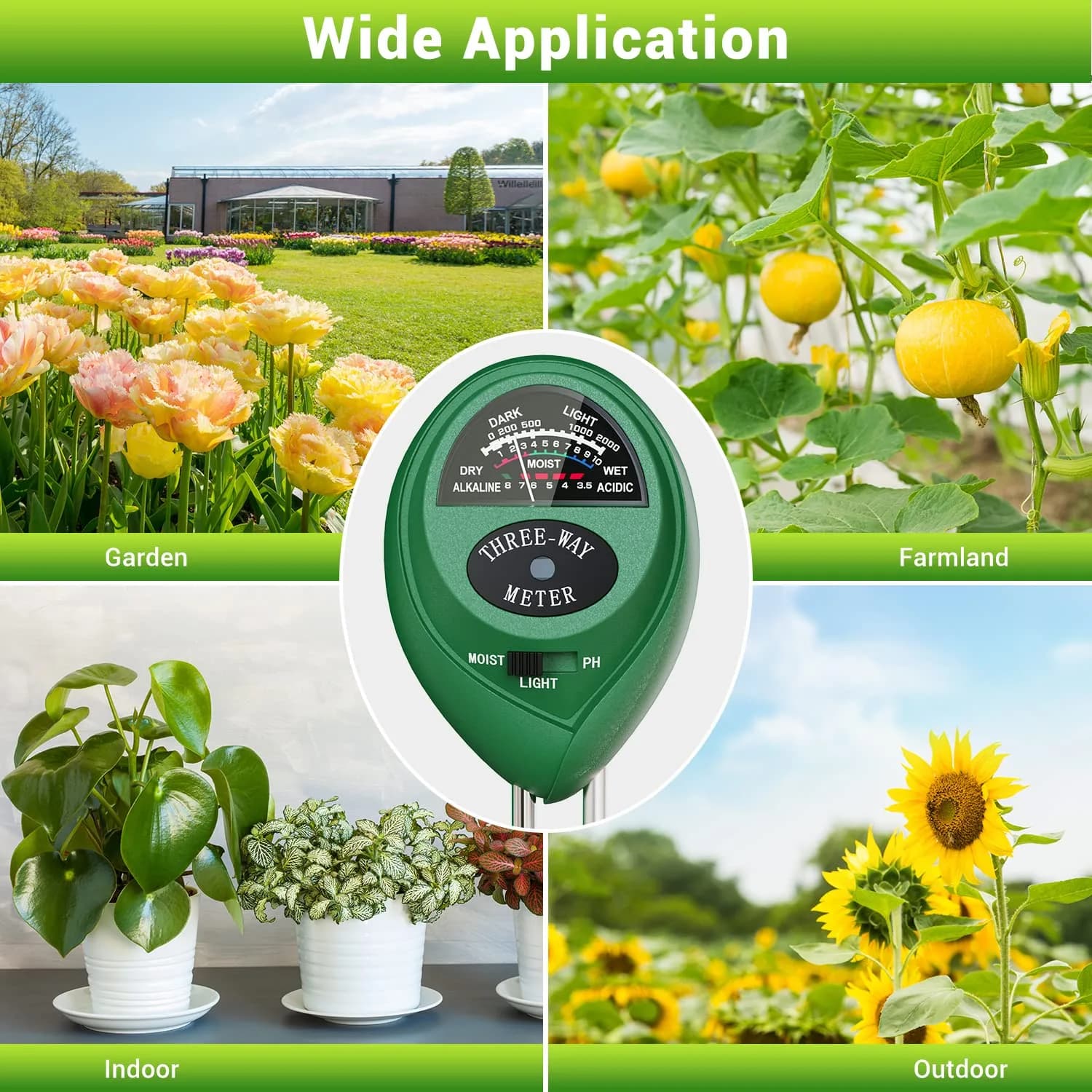 Dr.meter 3-in-1 Soil Moisture Meter, Light & pH Tester | 20cm Probe, No Battery Needed - view 7