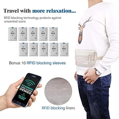 LANNEY RFID Blocking Money Belt for Travel, Cream | Hidden Waist Wallet Pouch with 10 Bonus Card Sleeves thumbnail 5