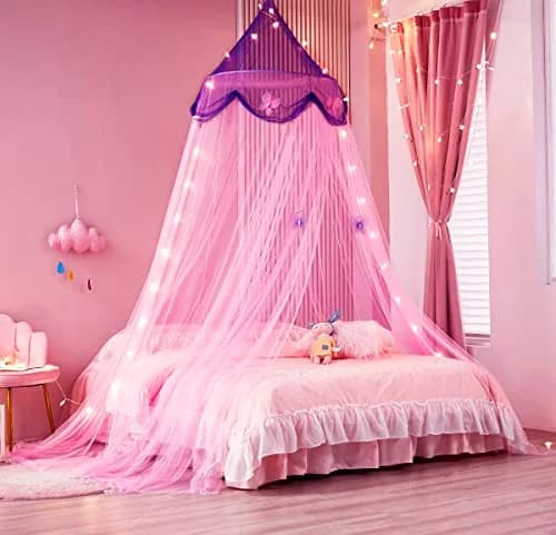 Nattey Bed Canopy with Lights | Princess Style, Suitable for Twin to King Size Beds in India thumbnail 2
