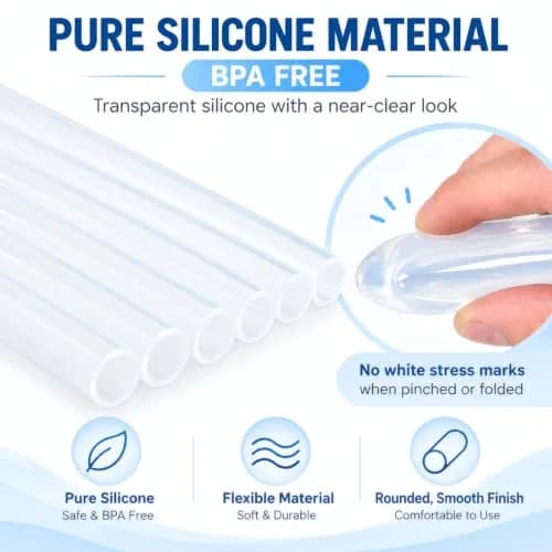 ALINK Extra Wide Clear Silicone Boba Smoothie Straws, 10 Inch, 6 Pack | Food-Grade, BPA-Free, Flexible & Durable thumbnail 9