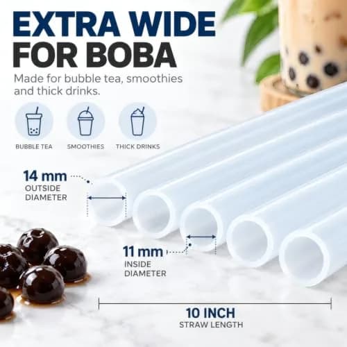 ALINK Extra Wide Clear Silicone Boba Smoothie Straws, 10 Inch, 6 Pack | Food-Grade, BPA-Free, Flexible & Durable thumbnail 3