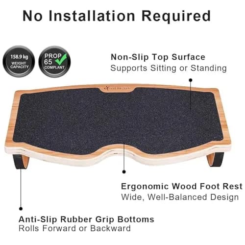 StrongTek Under Desk Footrest, Wooden Rocking Foot Rest, 350lbs, Non-Slip | Ergonomic Office Foot Support thumbnail 2
