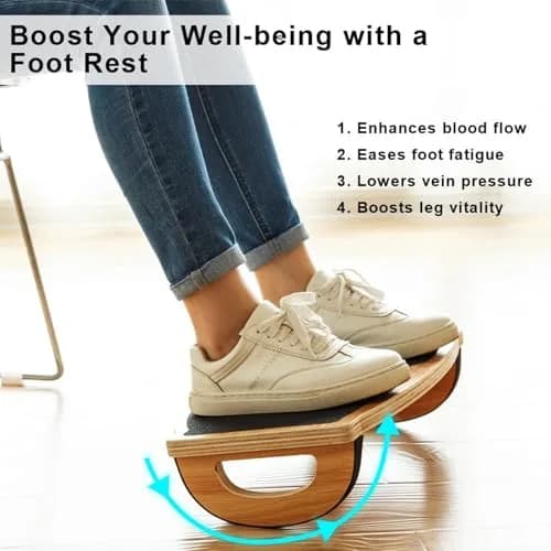 StrongTek Under Desk Footrest, Wooden Rocking Foot Rest, 350lbs, Non-Slip | Ergonomic Office Foot Support thumbnail 3
