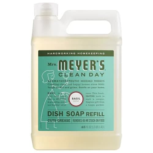 Mrs. Meyer's Clean Day Liquid Dish Soap Refill Compassion Flower Scent 48 fl oz (1.4 L) | Gentle & Effective — Basil