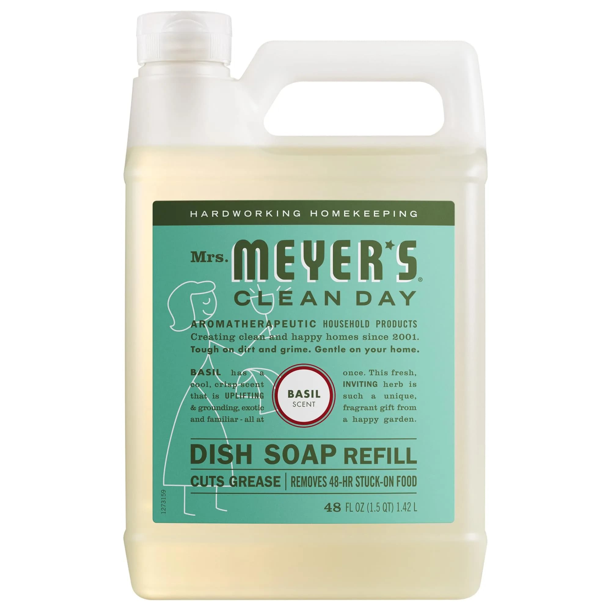 Mrs. Meyer's Clean Day Basil Scent Liquid Dish Soap Refill - 48 fl oz (1.4 L) | Gentle & Effective Cleaning - main product image