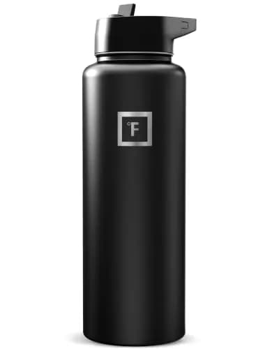IRON °FLASK 40 oz (1200 ml) Wide Mouth Water Bottle with Carabiner Straw Lid | Insulated Stainless Steel for Cold 24 Hrs thumbnail 1