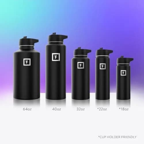 IRON °FLASK 40 oz (1200 ml) Wide Mouth Water Bottle with Carabiner Straw Lid | Insulated Stainless Steel for Cold 24 Hrs thumbnail 6