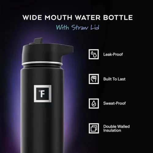 IRON °FLASK 40 oz (1200 ml) Wide Mouth Water Bottle with Carabiner Straw Lid | Insulated Stainless Steel for Cold 24 Hrs thumbnail 2