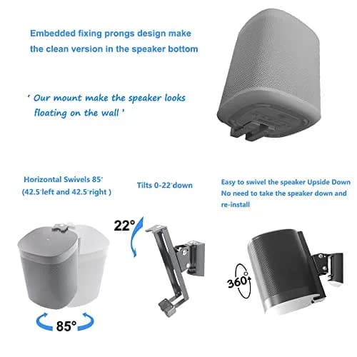 EMAQUIN Wall Mounts Brackets Pair Set for SONOS ONE/PLAY 1 | Swivel & Tilt, Black thumbnail 4