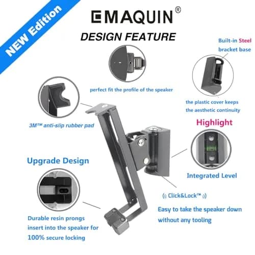 EMAQUIN Wall Mounts Brackets Pair Set for SONOS ONE/PLAY 1 | Swivel & Tilt, Black thumbnail 5