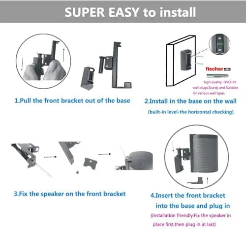EMAQUIN Wall Mounts Brackets Pair Set for SONOS ONE/PLAY 1 | Swivel & Tilt, Black thumbnail 6