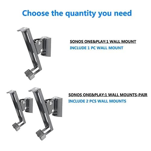 EMAQUIN Wall Mounts Brackets Pair Set for SONOS ONE/PLAY 1 | Swivel & Tilt, Black thumbnail 2