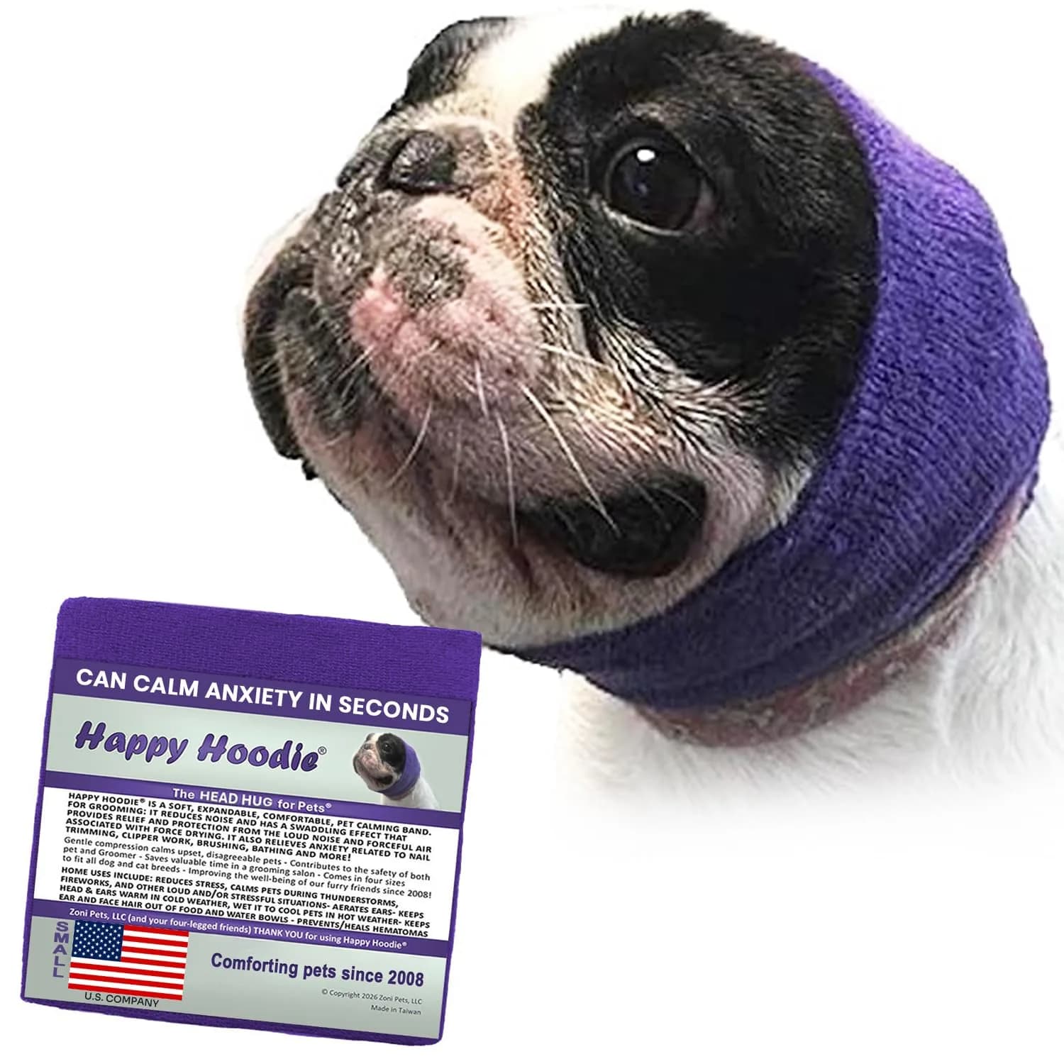 ZONI PETS Happy Hoodie The Original Dog & Cat Calming Band for Noise & Anxiety Relief | Stress & Noise Protector (100 words)
