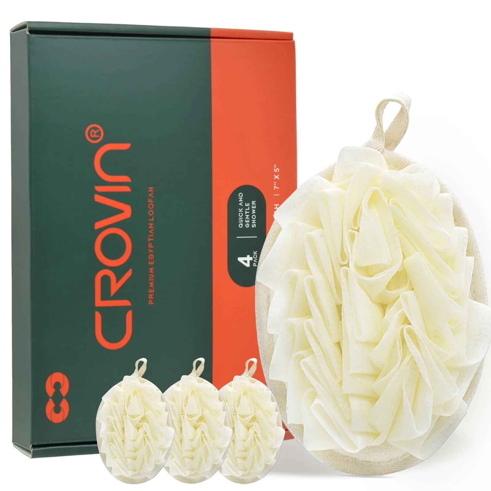 CROVIN Bath loofah Sponge for Shower, Mesh Bath Puff Shower Sponge Pack — Creamy-white