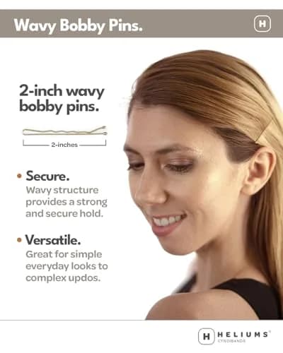 Heliums Bobby Pins - Light Ash Blonde - 2 Inch Wavy Hair Pins, Matte Metallic Color Blends with Light Ash Blonde Hair, 48 Count thumbnail 2