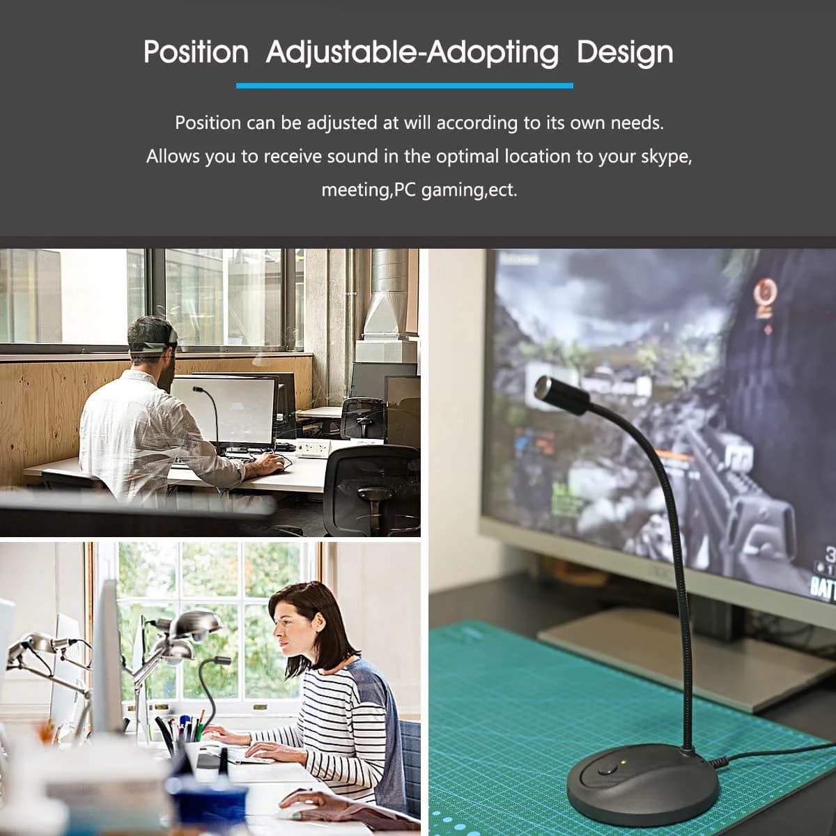 JOUNIVO USB Microphone JV-601 | 1.5m Cable, Noise-Canceling, Mute Button - view 6