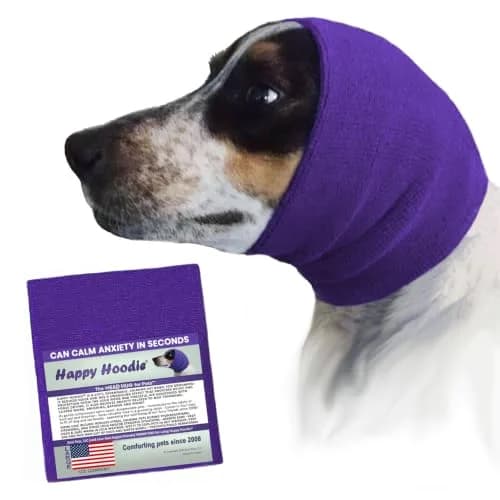Zoni Pets Happy Hoodie Original Dog & Cat Calming Band, Purple, 13-18” Head Girth | Noise & Anxiety Relief for Grooming, Thunder, Fireworks thumbnail 1
