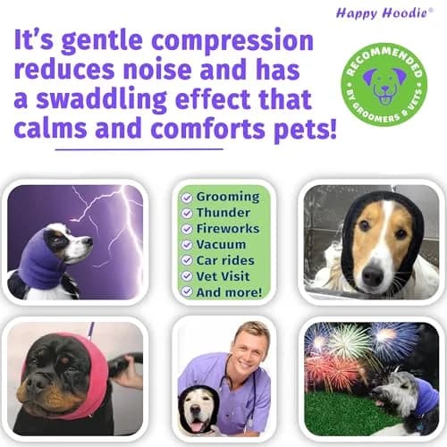 Zoni Pets Happy Hoodie Original Dog & Cat Calming Band, Purple, 13-18” Head Girth | Noise & Anxiety Relief for Grooming, Thunder, Fireworks thumbnail 3