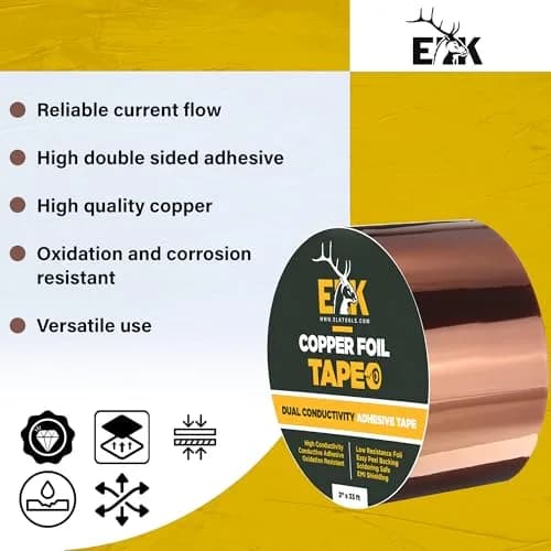 ELK Copper Foil Tape 2 Inches x 33 Feet (60.96 cm x 10.06 m) | Conductive Adhesive for Electronics and Crafts thumbnail 2