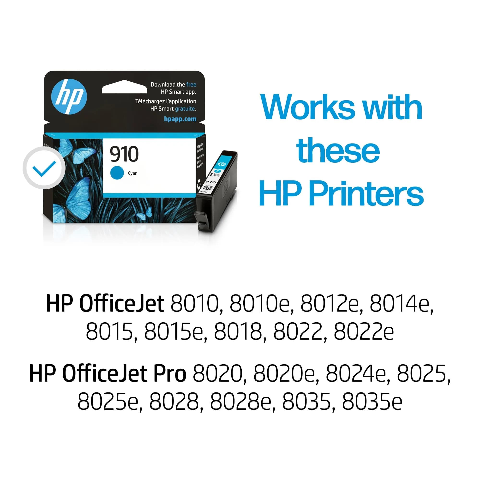 HP 910 Cyan Ink Cartridge | 315 Pages Yield | Works with HP OfficeJet 8010, 8015, 8020, 8030 Series - view 2