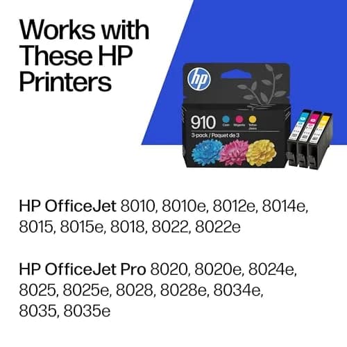 HP 910 Cyan, Magenta, Yellow Ink Cartridges (3-Pack, 315 pages/color) | Fade-Resistant Documents & Brilliant Images thumbnail 2
