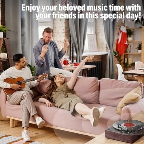 cotsoco Vinyl Record Player Turntable with Bluetooth & 2 Speakers | Retro 3-Speed Portable in Brown thumbnail 8