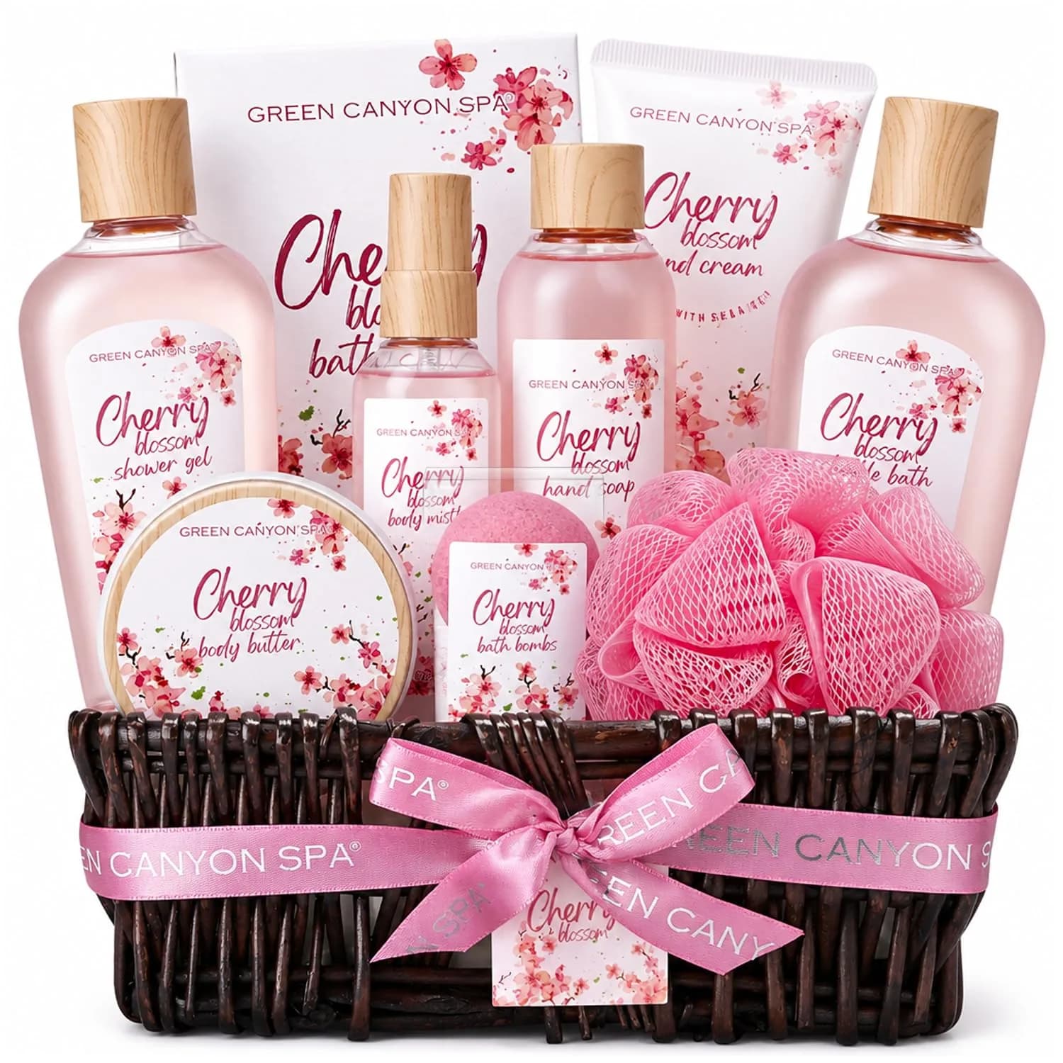 Green Canyon Spa 10pc Cherry Blossom Spa Gift Basket Set | Nourishing Hydration for Normal Skin - main product image