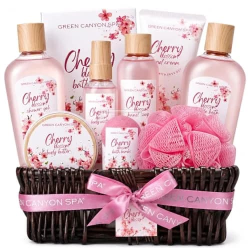 Green Canyon Spa 10pc Cherry Blossom Spa Gift Basket Set | Nourishing Hydration for Normal Skin thumbnail 1
