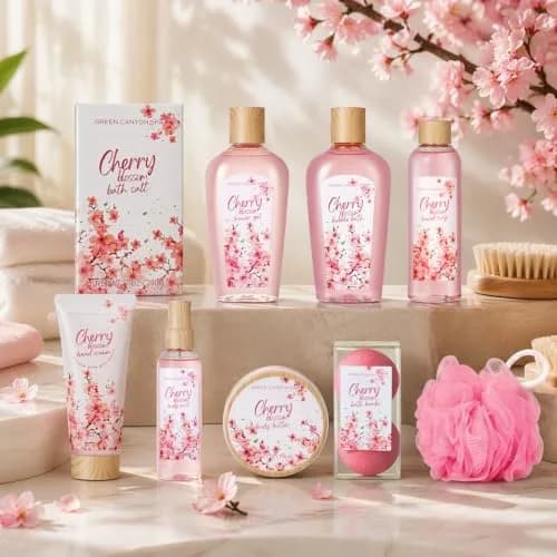 Green Canyon Spa 10pc Cherry Blossom Spa Gift Basket Set | Nourishing Hydration for Normal Skin thumbnail 2