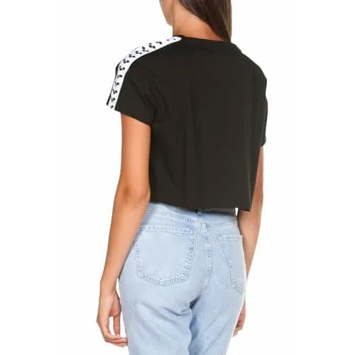 ARENA Women’s Icons Corinne Team Crop T-Shirt Short Sleeve Loose Fit Cotton Active Top Cozy Crew Neck Workout Tee, Black/White Logo, Large thumbnail 2