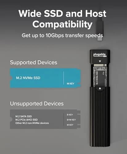 Plugable M.2 NVMe SSD Enclosure | Tool-Free, High-Speed USB-C & Thunderbolt 4 Support (70-120c) thumbnail 6