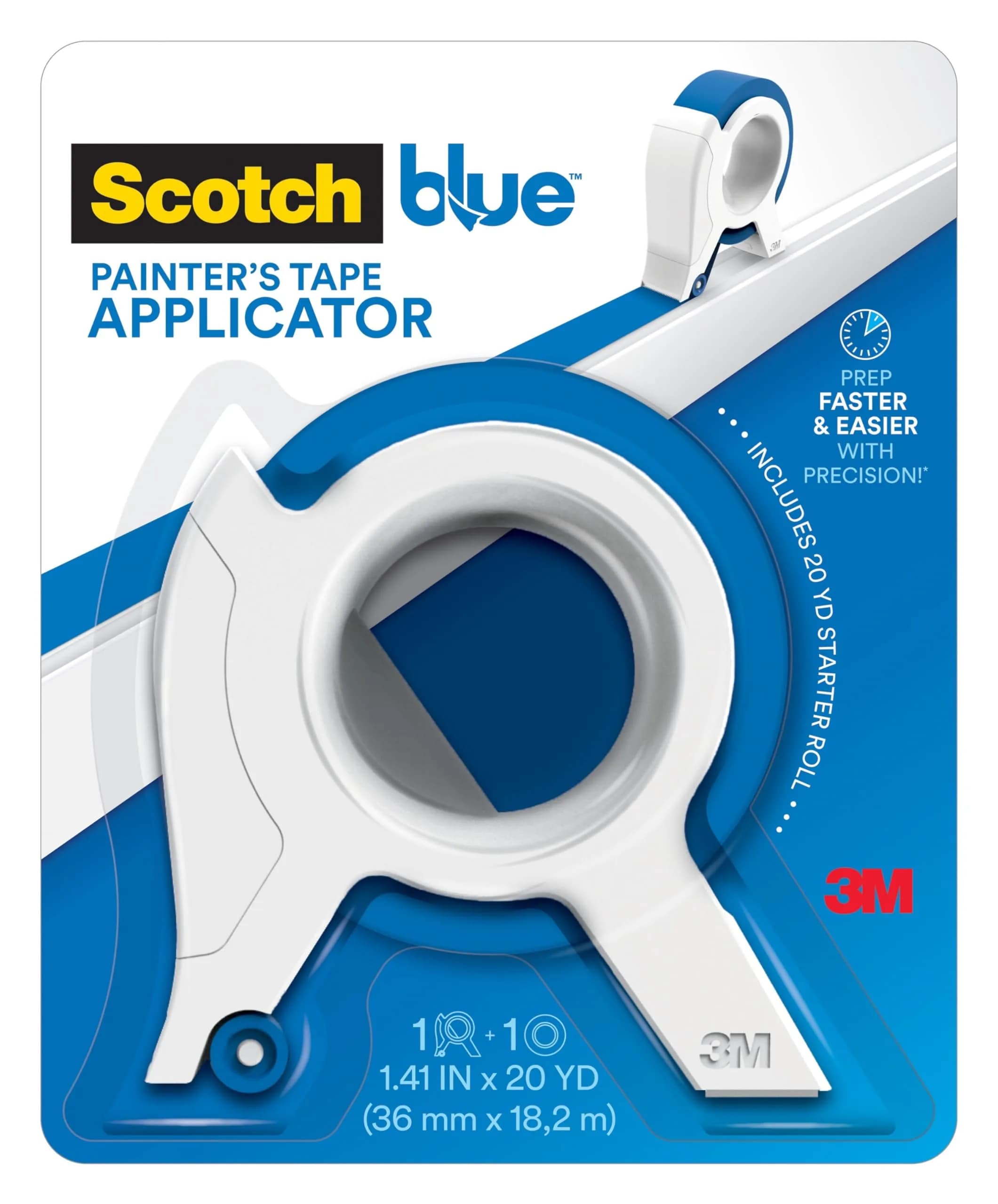 ScotchBlue Painters Tape Applicator with Starter Roll | Applies Tape in One Continuous Strip, 36mm (1.41 in) x 54.8m (20 yd) — Tape Applicator