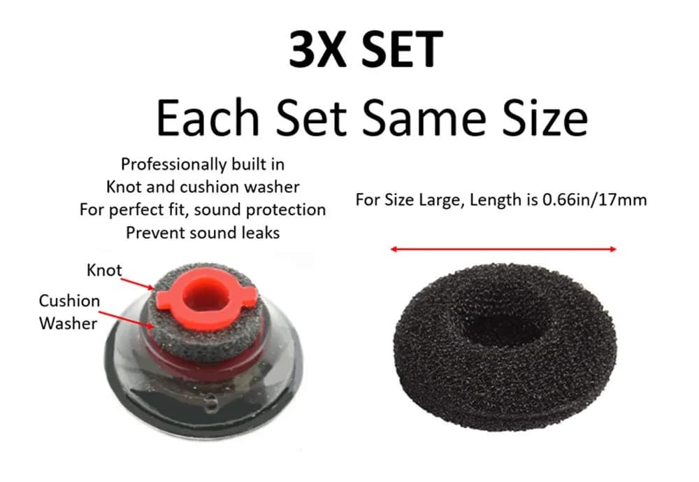 WirelessFinest 3-Pack Large Replacement Ear Tips for Plantronics Voyager 5200/5220 Headsets | Foam Cushion Earbuds - view 7